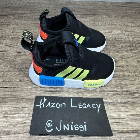 Adidas NMD 360 I [GX8393] Toddler Blk/Neon Yellow/Blue  Sneakers~Size 4K - Picture 2 of 8